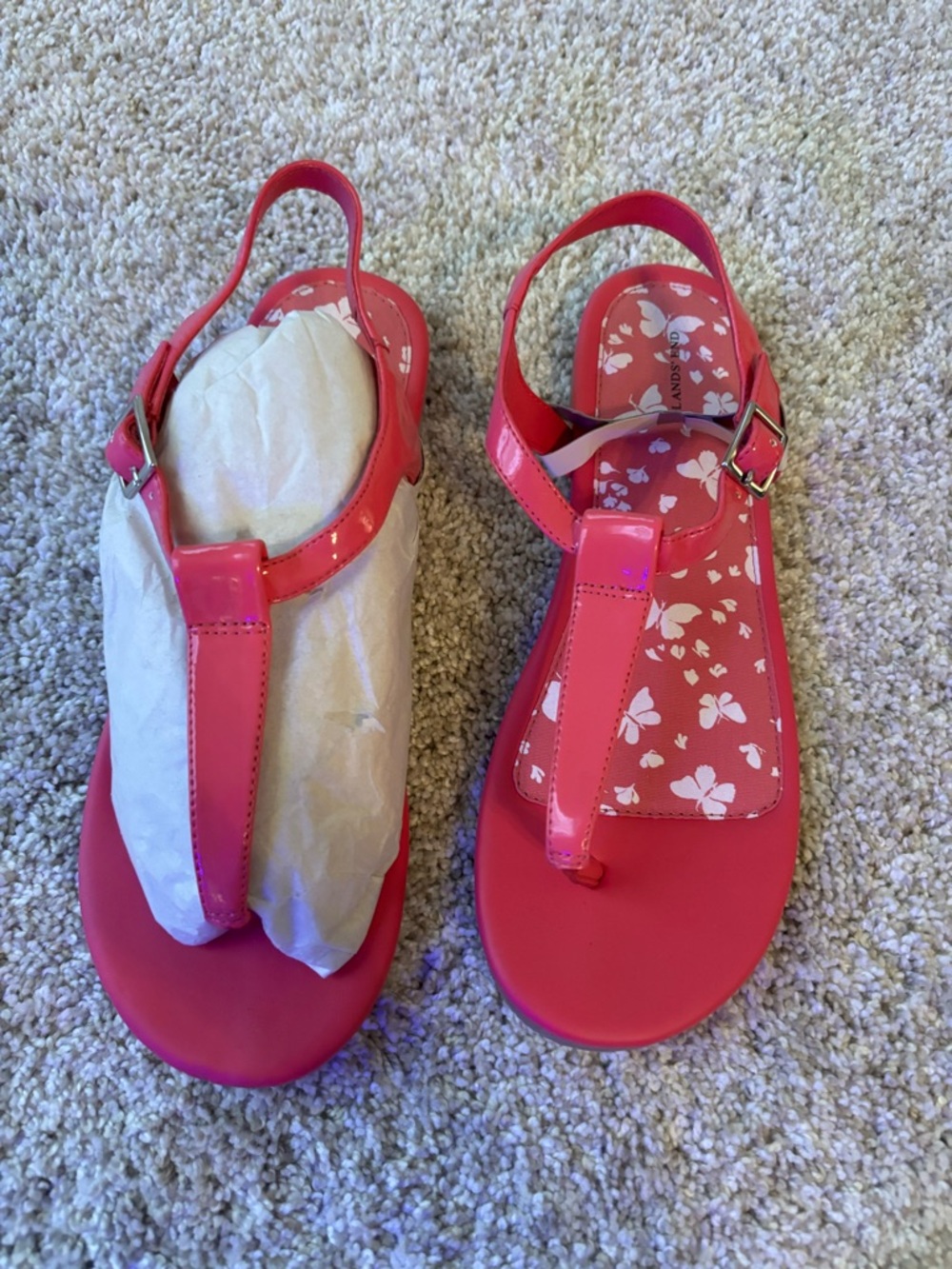 Lands' End Bright Pink T‑Strap Girls' Sandals - Picture 2 of 5